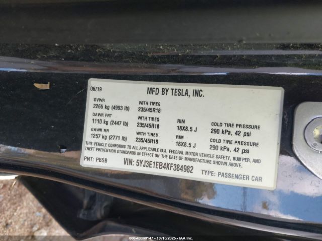 2019 TESLA MODEL 3 5YJ3E1EB4KF384982 Photo 8