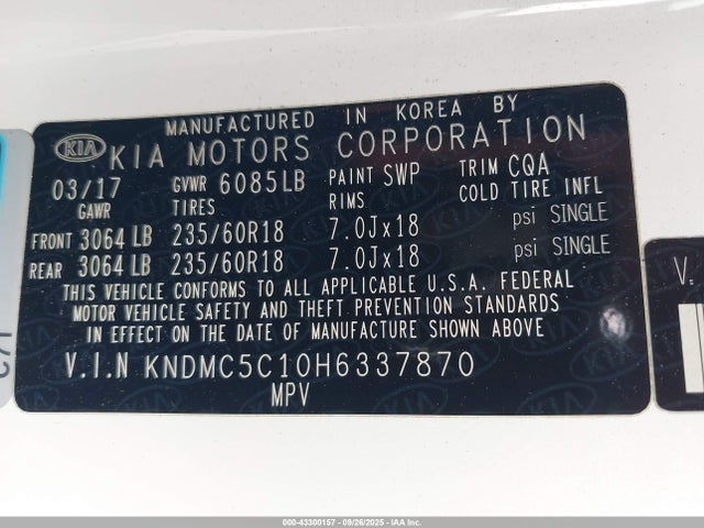 KNDMC5C10H6337870 KIA 2017