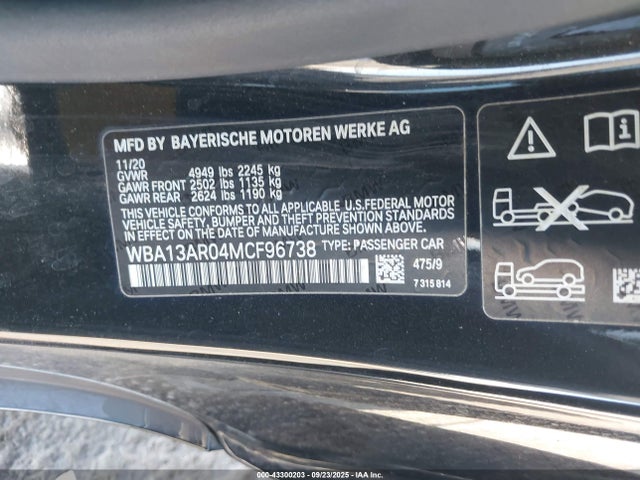 BMW 2021 2021 WBA13AR04MCF96738 Image 9