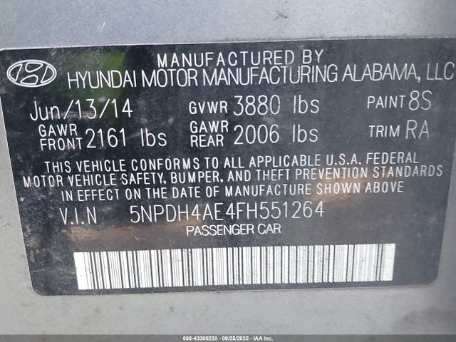 Hyundai dohc mpi nu 2015 5NPDH4AE4FH551264 Image 9
