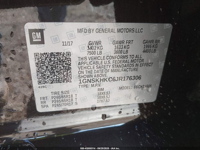 1GNSKHKC6JR176306 Chevrolet Suburban Lt