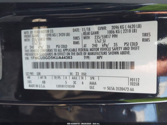 2019 FORD ESCAPE 1FMCU0GD5KUA44383 Photo 8