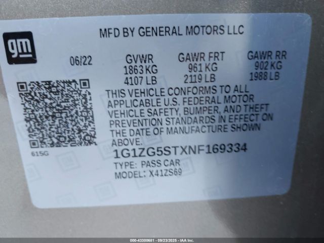 2022 CHEVROLET MALIBU 1G1ZG5STXNF169334 Photo 8