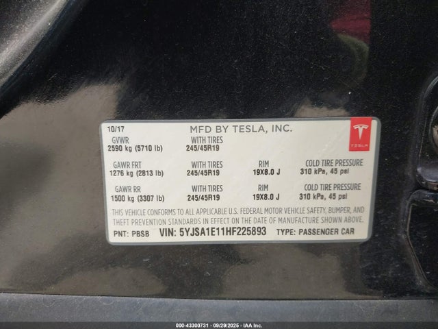 2017 TESLA MODEL S 5YJSA1E11HF225893 Photo 8