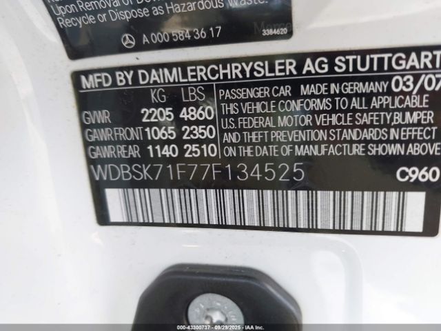 2007 MERCEDES-BENZ SL 550 WDBSK71F77F134525 Photo 8