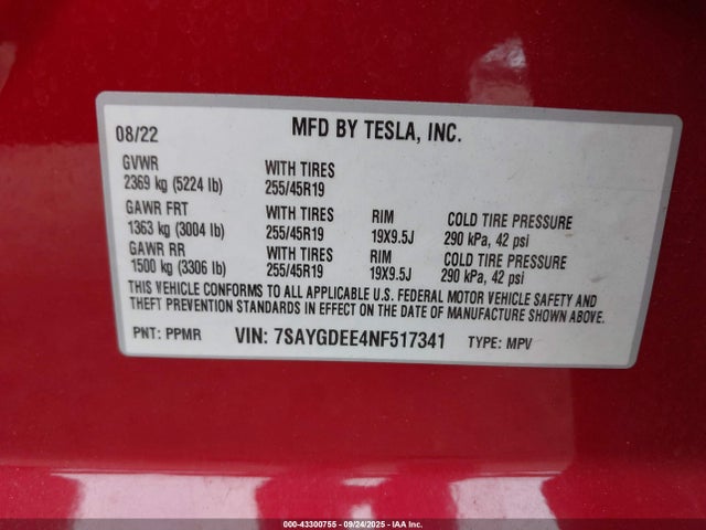 2022 TESLA MODEL Y 7SAYGDEE4NF517341 Photo 8