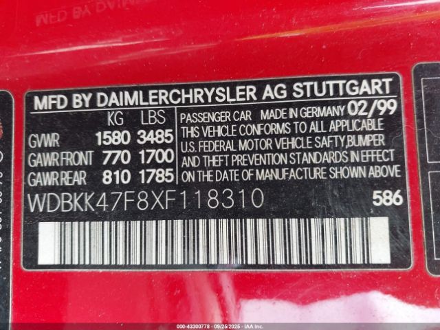 1999 MERCEDES-BENZ SLK 230 WDBKK47F8XF118310 Photo 8