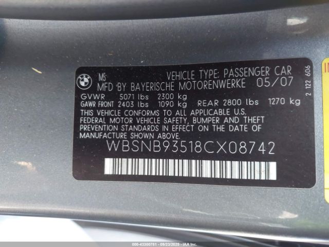 2008 BMW M5 WBSNB93518CX08742 Photo 8