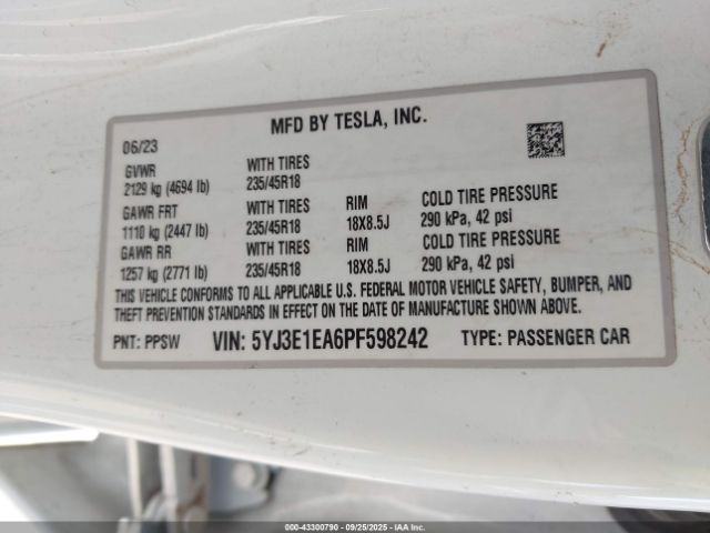 2023 TESLA MODEL 3 5YJ3E1EA6PF598242 Photo 8