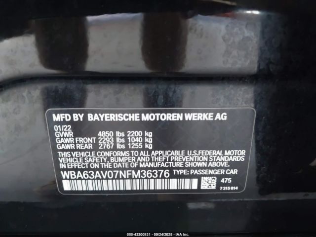 2022 BMW 430I GRAN COUPE WBA63AV07NFM36376 Photo 8