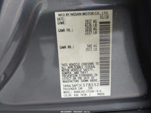 Nissan Altima 2018 1N4AL3AP7JC178552 Image 9