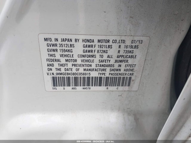 2013 Honda Fit მანქანა იყიდება აუქციონზე, vin: JHMGE8H38DC056915, აუქციონის ნომერი: 43300994