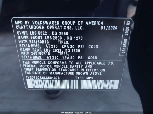 Volkswagen Tsi/fsi 2020 1V2DP2CA8LC501278 Image 9