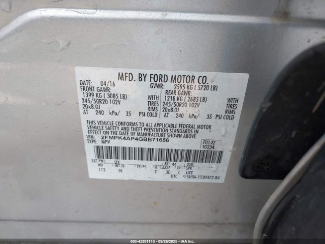 2016 FORD EDGE 2FMPK4AP4GBB71656 Photo 8