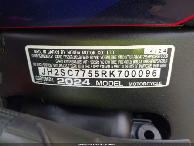 2024 HONDA CBR1000 JH2SC7755RK700096 Photo 9