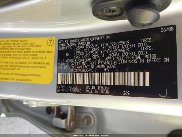 2008 TOYOTA HIGHLANDER JTEDS42A982044017 Photo 8