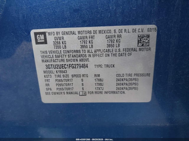 3GTU2UEC1FG279484 GMC l83 - vvt, active fuel management, aluminum