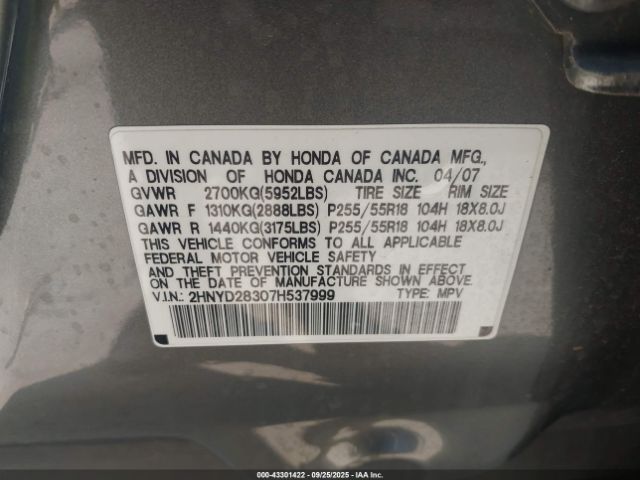 2007 ACURA MDX 2HNYD28307H537999 Photo 8