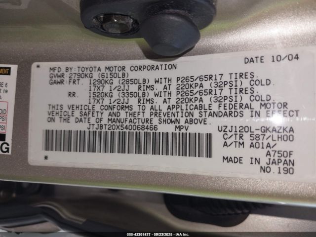 2004 LEXUS GX 470 JTJBT20X540068466 Photo 8