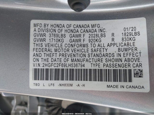 Honda k20c2 2020 2HGFC2F69LH536794 Image 9