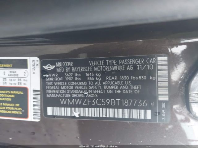 2011 MINI COOPER CLUBMAN WMWZF3C59BT187736 Photo 8