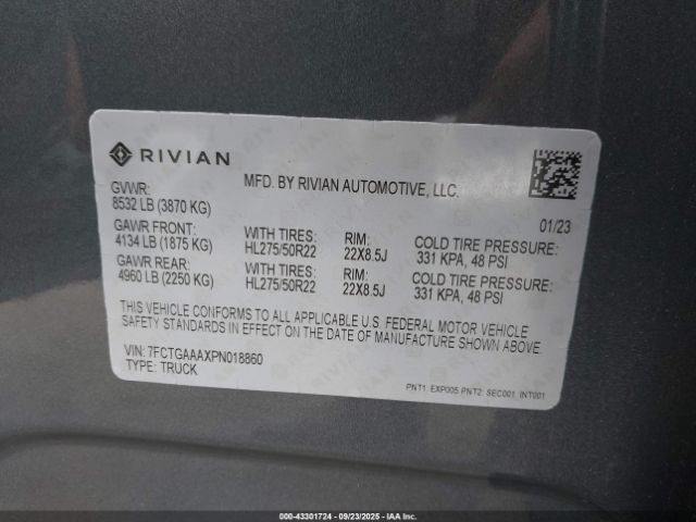 2023 RIVIAN R1T 7FCTGAAAXPN018860 Photo 8