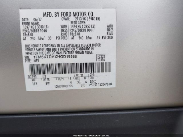 2017 FORD EXPLORER 1FM5K7DHXHGD19588 Photo 8