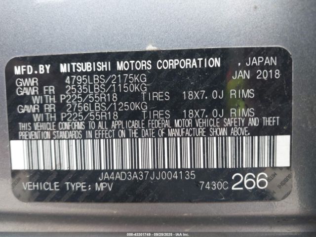 2018 MITSUBISHI OUTLANDER JA4AD3A37JJ004135 Photo 8