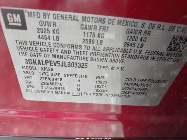 GMC lyx - direct injection, vvt, fgt, turbo, alum, gen 1 2018 3GKALPEV5JL303325 Image 9