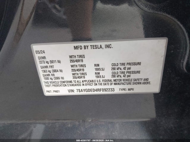 2024 TESLA MODEL Y 7SAYGDED4RF092233 Photo 8