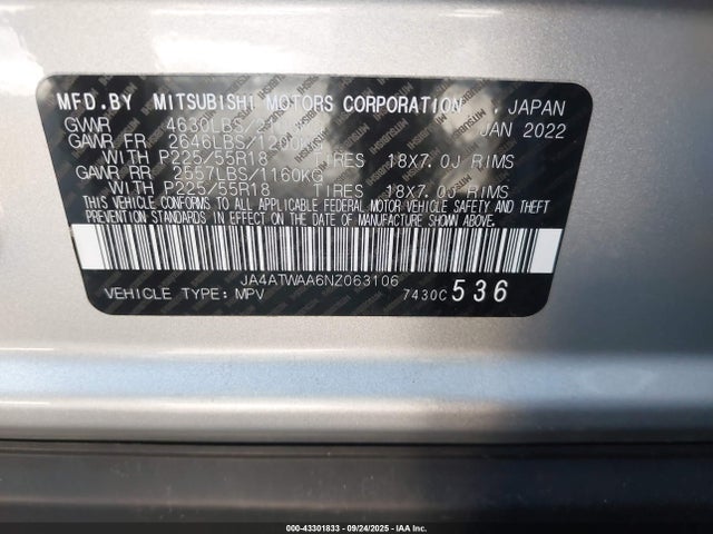 2022 MITSUBISHI ECLIPSE CROSS JA4ATWAA6NZ063106 Photo 8