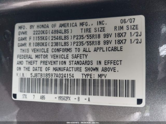 2007 ACURA RDX 5J8TB18597A024154 Photo 8