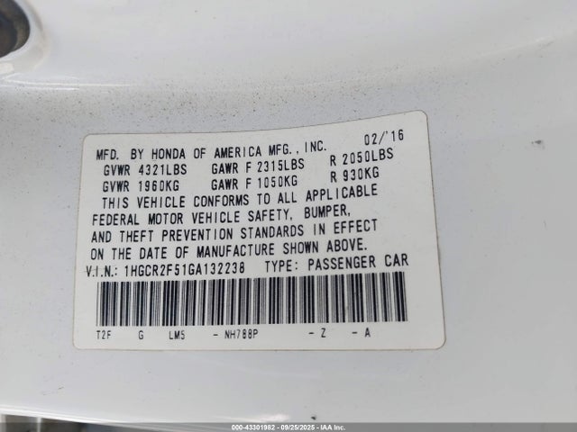 Aukcja sprzedaży 2016 Honda Accord Sport, vin: 1HGCR2F51GA132238, numer aukcji: 43301982