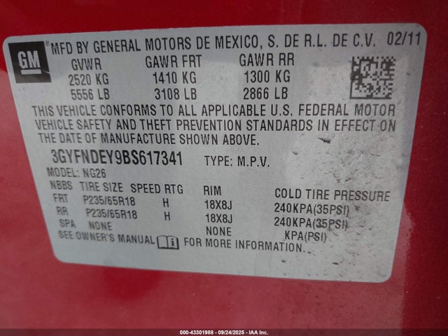 2011 CADILLAC SRX 3GYFNDEY9BS617341 Photo 8