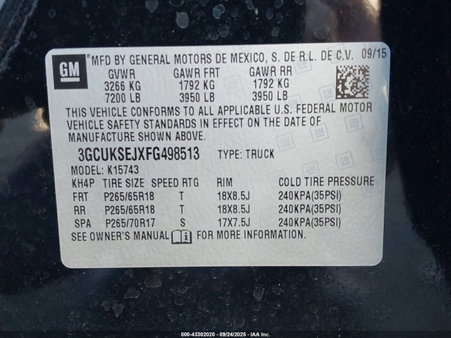 3GCUKSEJXFG498513 Chevrolet l86 - vvt, afm, e85 max, aluminum