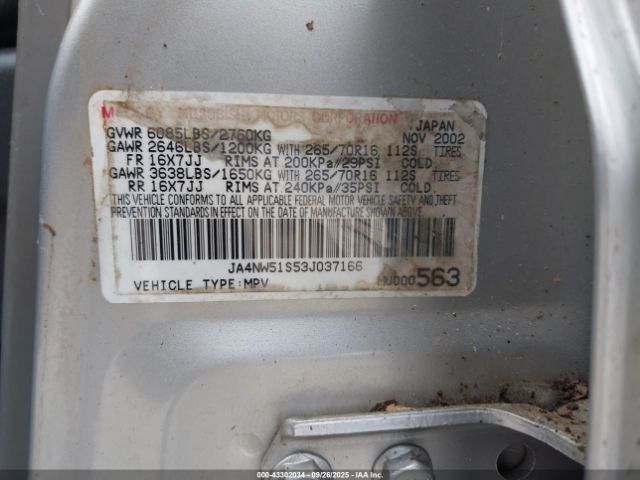 2003 MITSUBISHI MONTERO JA4NW51S53J037166 Photo 8