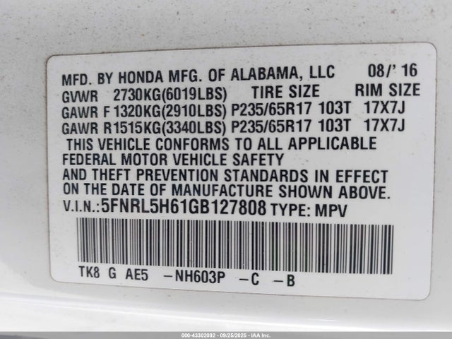 5FNRL5H61GB127808 Honda j35z8