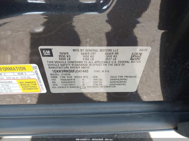 1GKKVRKD8FJ341443 GMC llt