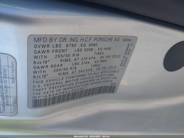 2010 PORSCHE CAYENNE WP1AB2AP8ALA50357 Photo 8