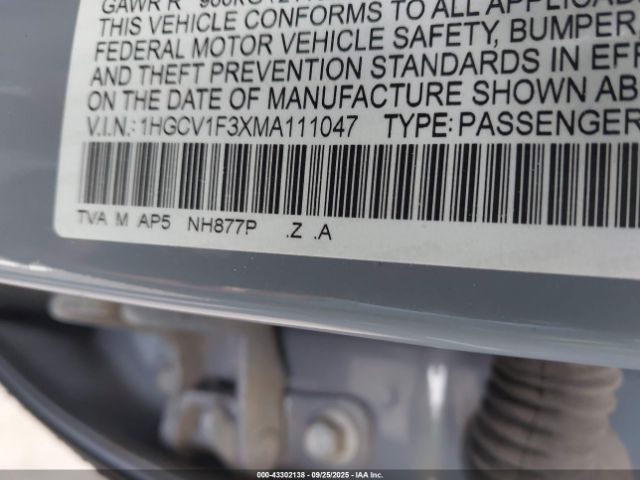 2021 HONDA ACCORD 1HGCV1F3XMA111047 Photo 8
