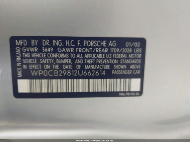 2002 PORSCHE BOXSTER WP0CB29812U662614 Photo 8