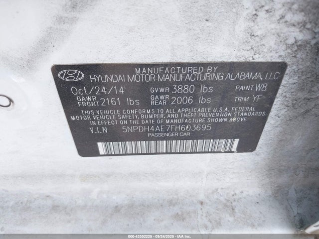 Hyundai dohc mpi nu 2015 5NPDH4AE7FH603695 Image 9