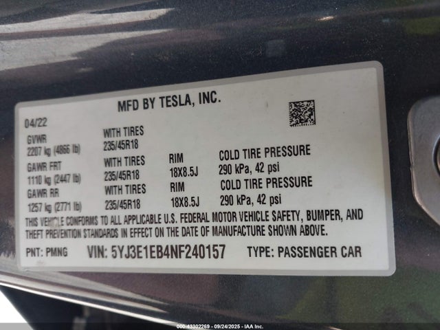 2022 TESLA MODEL 3 5YJ3E1EB4NF240157 Photo 8