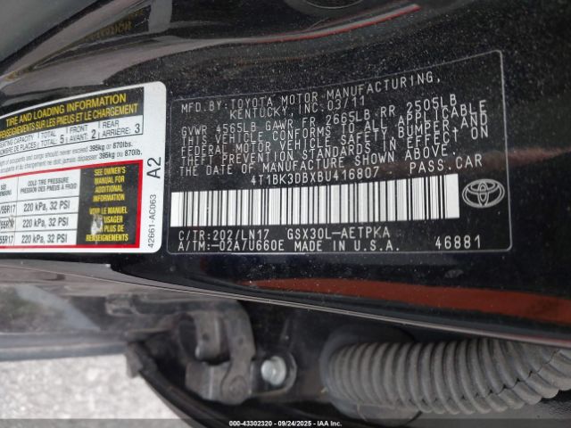 2011 TOYOTA AVALON 4T1BK3DBXBU416807 Photo 8