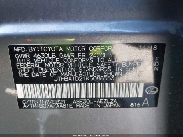 2019 LEXUS IS 300 JTHBA1D21K5088553 Photo 8
