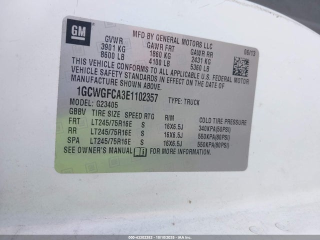 2014 Chevrolet Express 2500 Work Van მანქანა იყიდება აუქციონზე, vin: 1GCWGFCA3E1102357, აუქციონის ნომერი: 43302382