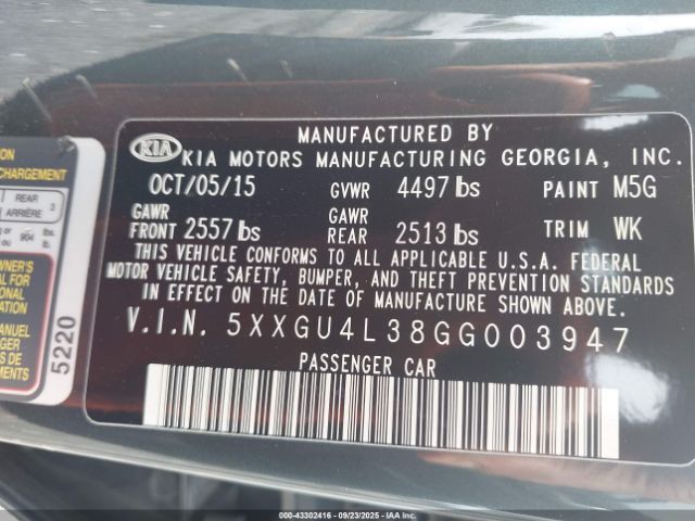 2016 KIA OPTIMA 5XXGU4L38GG003947 Photo 8
