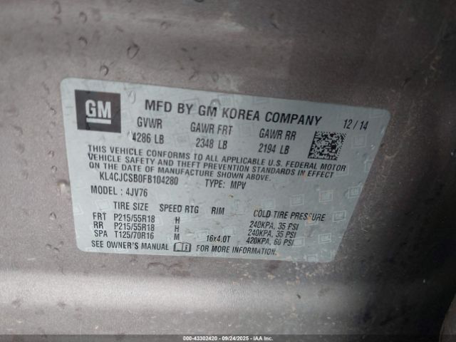 2015 BUICK ENCORE KL4CJCSB0FB104280 Photo 8