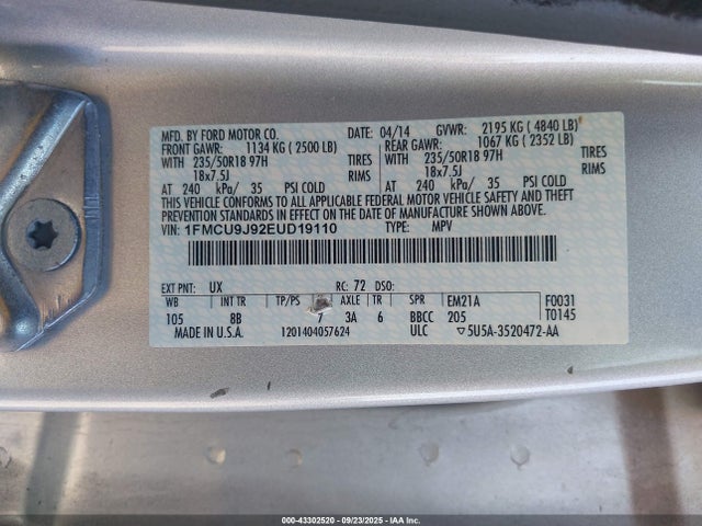 1FMCU9J92EUD19110 Ford 2014