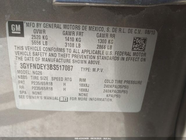 2011 CADILLAC SRX 3GYFNDEY3BS517087 Photo 8